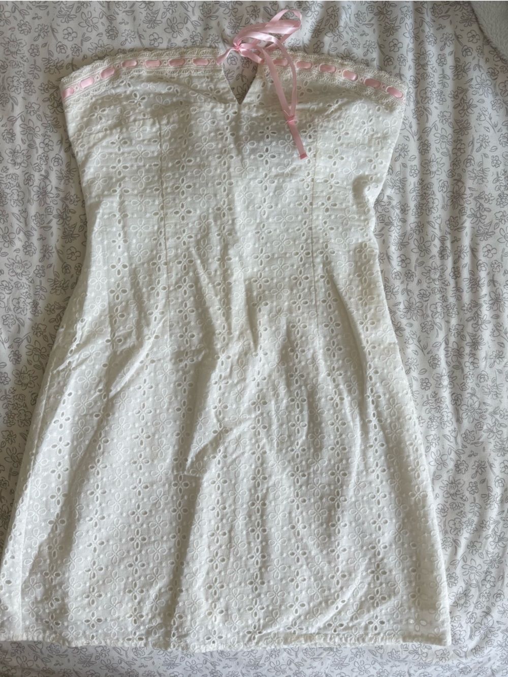 White Fox Boutique Eyelet Dress with Pink Ribbon Trim